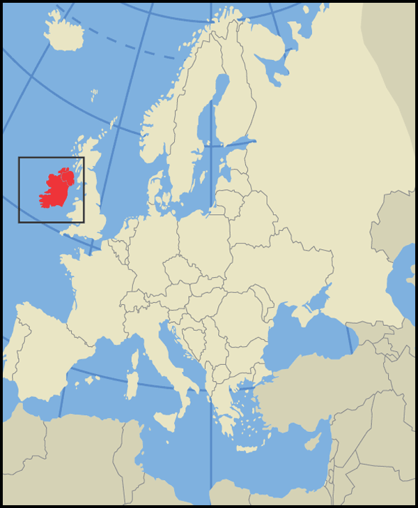 Location map of Ireland in Europe